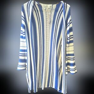 Navy Petite Stripe Longline Knit Cardigan XS